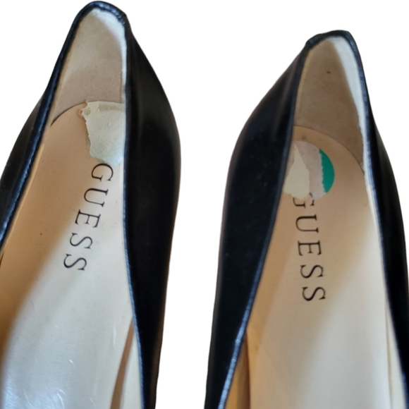Guess Black Leather Round Toe Metal Heel Pumps Size 8 - Picture 6 of 8